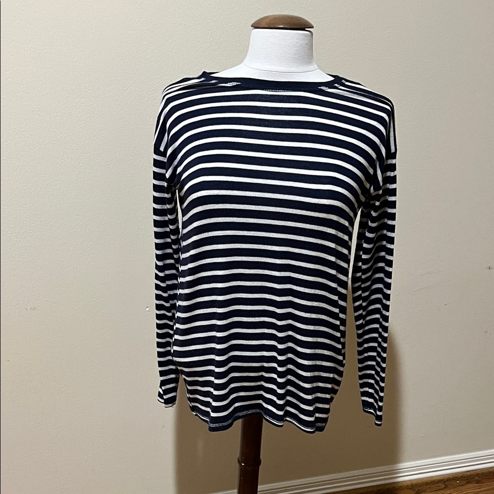 Zara Navy and White Striped Long Sleeve Top